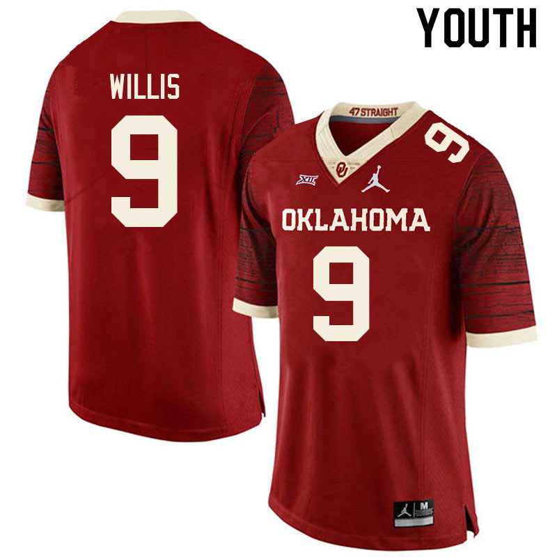 Youth #9 Brayden Willis Oklahoma Sooners College Football Jerseys Sale-Retro